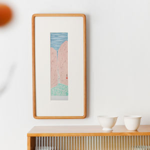 New Chinese Style Decorative Painting Vertical Format Zen Real Wood Frame Living Room Office Landscape Wealth Attracting Hanging Artwork