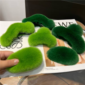Super Green ~ Internet Celebrity 2022 New Arrival Velvet Barrettes Female Retro Fall and Winter Back Head Grabber Clip Headdress Ins