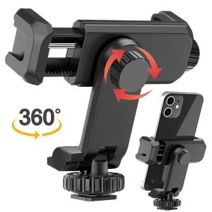 360 ° Rotatable Hot Shoe ผู้ถือโทรศัพท์สําหรับกล้อง IPhone Samsung 1/4 Mount ปรับ Vlog Selfie ที่ถ่ายทอดสดขาตั้งกล้องอุปกรณ์เสริม