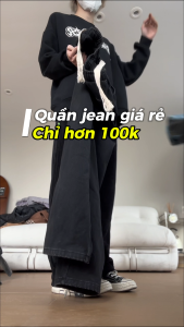 Quần jean quần bò ống rộng bigsize nam nữ SUN 09 màu ĐEN cạp chun mặc thoải mái theo phong cách hàn quốc