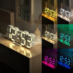 3D LED Digital Alarm Clock Colorful Night Light Wall Desk Clock with Temperature Alarm Function Modern Home Decor Digital Clock