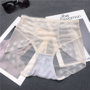Quần Lót Voan Lưới Gợi Cảm Cạp Cao Quần Lót Thu Gọn Bụng Ren Mỏng Nhẹ Màu Da Nữ Quần Lót Tam Giác Thoáng Khí Không Đường May Mềm Mại