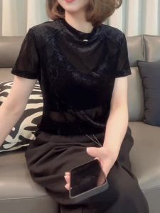 Fashionable Simple Short Sleeve T-Shirt Womens Spring Summer New Style Elegant Beautiful Matching Top Korean Version Wrap Body Type