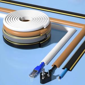 Floor Cable Cover PVC Cord Protector Self-Adhesive Power Cable Protector Extension Electric Wire Duct Slot Cable Manage