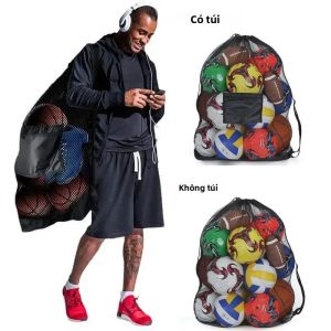 Ba Lô Lưới Bóng Đá Cực Lớn Có Túi Dây Rút Có Dây Kéo Túi Đựng Bóng Đá Cho Bóng Rổ Và Đồ Thể Thao