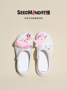 รองเท้าแตะส้นหนาสำหรับใส่ทำงานสำหรับผู้หญิง รองเท้าแตะกลางแจ้งแบบสวมสบาย รองเท้าแตะชายหาดลายการ์ตูน รองเท้าแตะแบบสวมสบายสำหรับฤดูร้อน