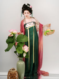 Shan Chi Yue Yan Hanfu Set Cool Summer Lotus Pattern Tang Style Wind Chest Length Girls Outfit Traditional Chinese Clothing