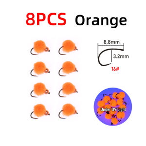 8PCS Brass Bead Head Glo Egg Fly Nymph Wet Fly Mimic Salmon Roe For Trout Grayling Char Fly Fishing Lures 16# Non-barbed Hook