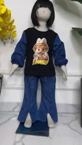 Stelan Labubu Anak Perempuan Import Korean Style Celana Jins Cutbray 3 - 12 Tahun