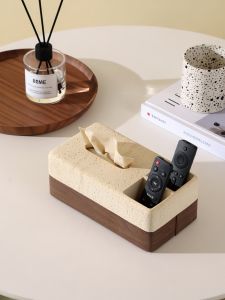 Marble Walnut Woodgrain Texture Premium Creative Tissue Box Remote Control Organizer