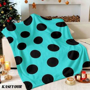 Beast Kingdom | Turquoise Black Polka Dots Winter Summer Flannel Blanket Throw Fleece Soft Fuzzy Plush Cozy Fleece Blankets for Sofa Ideal Gifts
