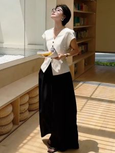 Elegant Bridesmaid Summer Outfit 2025 Waist-Cut Top Casual Two-Piece Set High-Quality Fashionable Womens Clothing