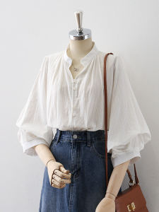Casual Lantern Sleeve Shirt Womens Five-Quarter Sleeve round Neck Design Sensation Small Audience Summer New Style French Design