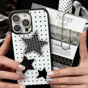 Angel Black White Polka Dot Star Simple Ins Korean Retro Suitable for iPhone 17 pro Max Acrylic Shell Apple 16 Plus/15 pro Max Phone Case