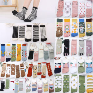 Yingbao 5 pair Womens five finger socks striped breathable short tube cotton socks sweat absorbing short tube cotton socks split toe sports cotton socks