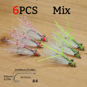 ICERIO 6pcs #4 Crazy Charlie Fly Fishing Lures Barbed Hook for Bonefish Bass Tarpon Freshwater & Saltwater Fast Sinking Flies