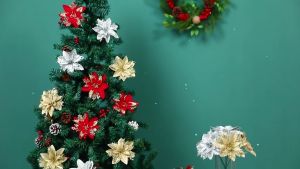 METECH Christmas Flower Artificial Flowers Christmas Decorations for Home 2023 Xmas Tree Ornaments