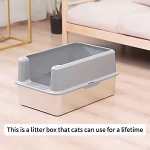 Stainless steel large space cat litter box high fence XXL cat litter box with cat litter scoop and non-slip foot pad with cat scoop