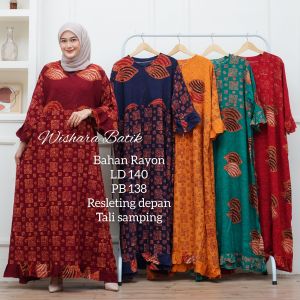 Wishara Batik - Daster Maura Lengan 3/4 Daster Panjang Daster Batik Cap Daster Jumbo Ld 130 Daster Gamis Bahan Rayon Daster Busui Daster Batik Pekalongan Gamis Batik Terbaru Longdress Jumbo