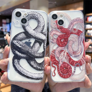Cyberpunk Black Snake Silicone Phone Case Full Lens Protection for iPhone 14 pro 13 12 15 XS 8 plus Anti-Fall Couples 6S Trendy