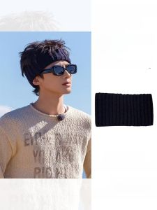Bai Jingting Same Style Black Knitting Exercise Hair Band Men and Women Stretch All-Matching Fitness Hair Band Outdoor All-Matching Headscarf