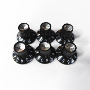 FLEOR 6PCS Guitar AMP Knob Amplifier Skirted Volume Tone Control Knobs Black with Silver Top for FD