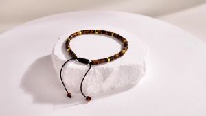 JD Natural Yellow Tiger Eye Stone Bead Woven Bracelet Polished Block Shape Adjustable Rope Ladys Gift Bracelet For Bestfriend
