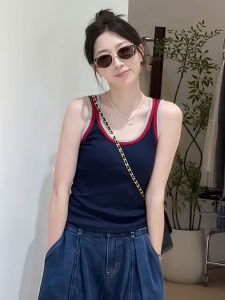 Áo Ba Lỗ Màu Xanh Lam Ôm Vừa Vặn Cho Nữ Mùa Hè 2025 Phong Cách Hàn Quốc Thiết Kế Mới Thời Trang Áo Hở Lưng