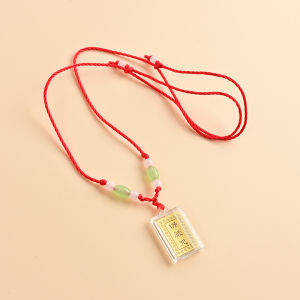 Gold Foil round Pendant Necklace Small Medium Size Dharmarama Mantra Amulet Red Cord Adjustable Lobster Clasp for Kids Ladies