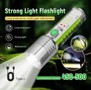 30W LED+12LED white ultra bright compact portable flashlight retractable zoom press switch multi-gear switch Built-in battery IPX4 waterproof
