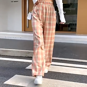 Celana Panjang Highwaist Kulot Wanita Casual Motif Kotak kotak Long Pants Korean Fashion