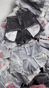 Quần Sooc Jeans Rách Lộ Túi Pha Kim Sa Bling Bling Siêu Sang ( Kèm Video + Ảnh Thật )
