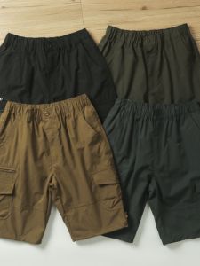 American Retro Multi-Pocket Design Casual Shorts Elastic Waist Outdoor Mens Fashion Summer Loose Fit Straight Leg Pants