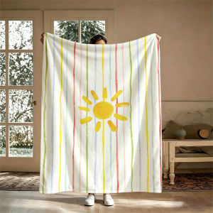 BILIBILI | Sun Rainbow Stripes Flannel Blanket Perfect for Sofa Office Bed Travel Sleep Read Relax Camping Four Season Use