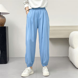 High Waist Elastic Waist Thin Casual Pants Loose Womens Style Summer Fashion Split Trousers Harajuku Polyester Fiber