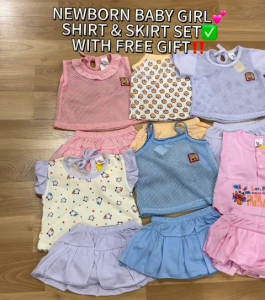 NEWBORN BABY GIRL SHIRT & SKIRT SET WITH FREE GIFT/BAJU BABY SET COTTON PREMIUM QUALITY/BAJU BAYI SET/NEW ARRIVAL