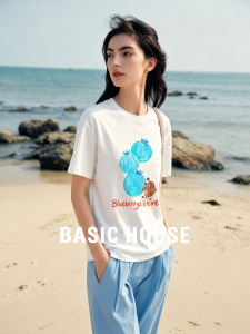 Basic House | Cartoon Print Short Sleeve Women T Shirt Easy-to-match Summer Tee