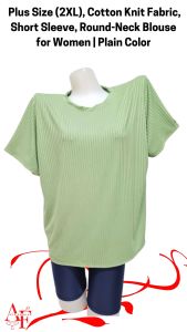 iChubby Plus Size (2XL) Cotton Knit Fabric Short Sleeve Round-Neck Blouse for Women | Plain Color