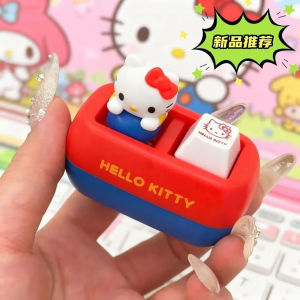 Bandai | Anime Hello Kitty Voice Button Keyring Kt Cat Keycap Stress Relief Toy Keyboard Button Squishy Desk Decor Birthday Keychain Gift