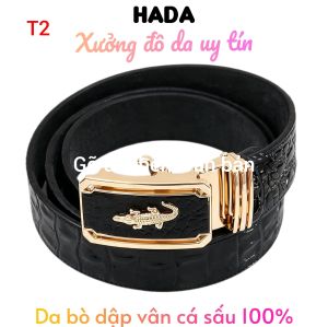 Thắt lưng nam da bò dập vân cá sáu khóa tự động