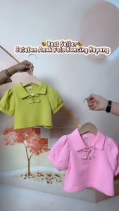 Setelan Anak Perempuan Polo Polos Mini Rok Motif Kancing Kepang Pink dan Hijau