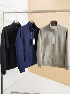 New Mens Zipper Hoodie Jacket Stand Collar Fashionable Spring Outerwear Standard Fit Business Casual Polyester Fiber Long Sleeve