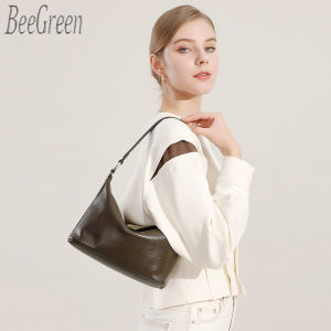 BeeeGreen กระเป๋าหนังแท้หัวไหล่ผู้หญิงแฟชั่นกระเป๋าแบบหนีบแขนหรูหรากระเป๋าสะพายเรียบกระเป๋าโฮโบคลาสสิก