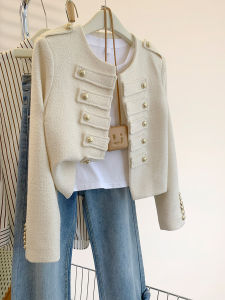 Áo Khoác Ngắn Màu Trắng Phong Cách Little Fragrance Dành Cho Nữ Đầu Thu 2025 Áo Khoác Nữ Thời Trang Ngắn Thanh Lịch Cỡ Nhỏ