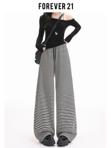 Forever 21 Retro Striped Wide Leg Pants Women Casual High Waist Loose Drapey Straight Long Trousers Autumn Seasonal Fashion