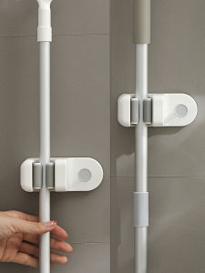 Wall-Mounted No-Nail Squeegee Holder Bathroom Door Back Multi-Function Broom Fixed Rack Adhesive Hook Plastic Material