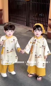Áo dài tết cho bé gái áo dài cách tân bé trai áo dài trẻ em chất liệu đũi tơ mix Linen cao cấp - Alice Store