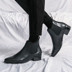 RUCHI Men Chelsea boots Casual Short Printing Medium Cut Ankle Shoes Retro Vintage Leather Boots