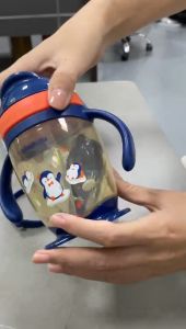 Minitutu Penguin Series PP material 300ml straw cup with Strap resistant to falling high temperature Anti-Colic