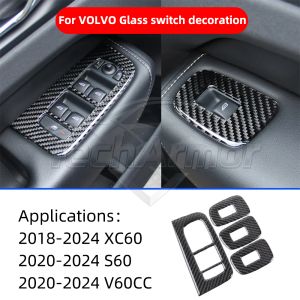 Miếng Dán Bảng Điều Khiển Cửa Sổ Xe Hơi Bằng Sợi Carbon Dành Cho Volvo XC60 S60 V60 2018-2024 Ốp Nút Điều Khiển Cửa Sổ Tự Động Phụ Kiện Nội Thất